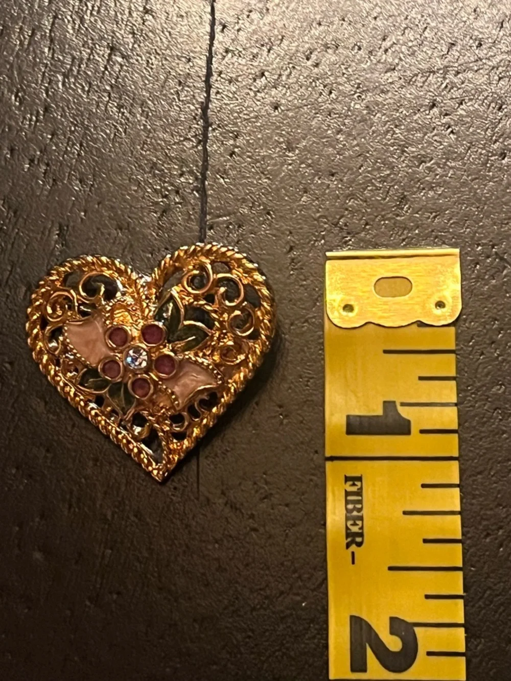 Avon Gold Tone Heart Brooch or Pendant with Pink Enamel and Green Accents